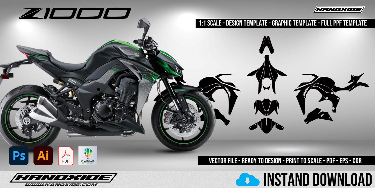 Kawasaki Z1000R 2020 Full 1:1 Scale Template - Design Vector Digital