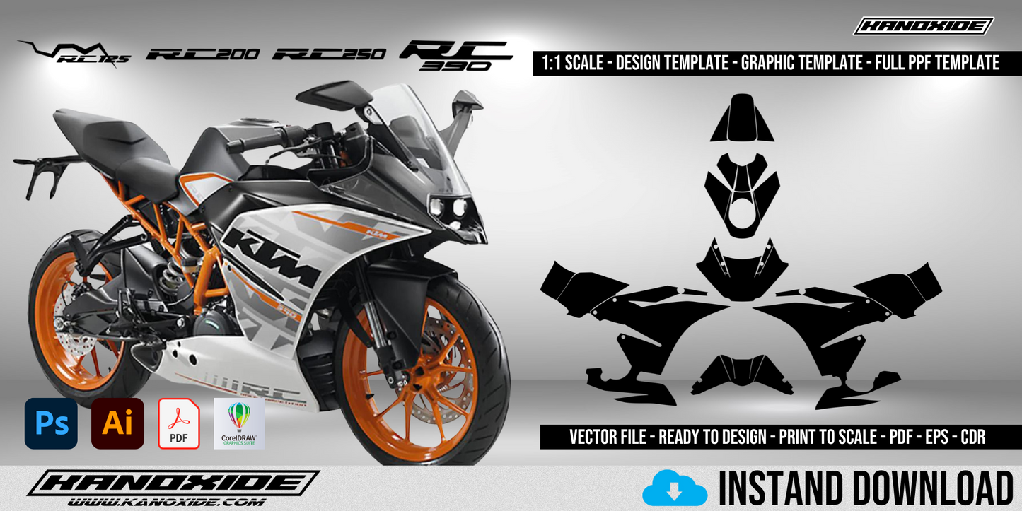 Plantilla completa a escala 1:1 para la KTM RC125 200 250 390 2014-2019 - Diseño vectorial digital