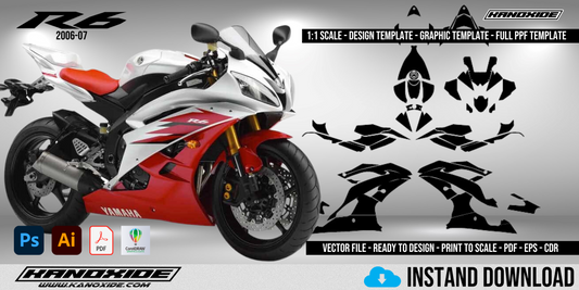 Plantilla completa a escala 1:1 de la Yamaha R6 2006-2007 - Diseño vectorial digital