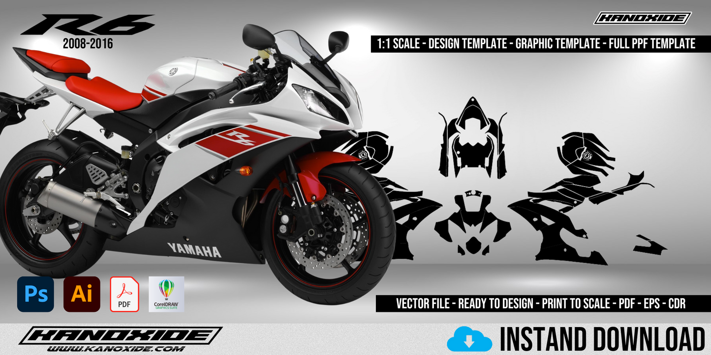 YAMAHA R6 2008-2016 Vollständige Vorlage im Maßstab 1:1 - Design Vector Digital