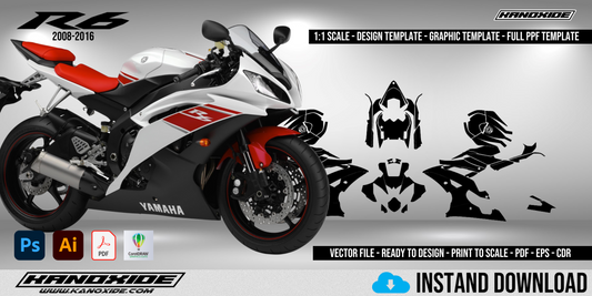 Plantilla completa a escala 1:1 de la Yamaha R6 (2008-2016) - Diseño vectorial digital