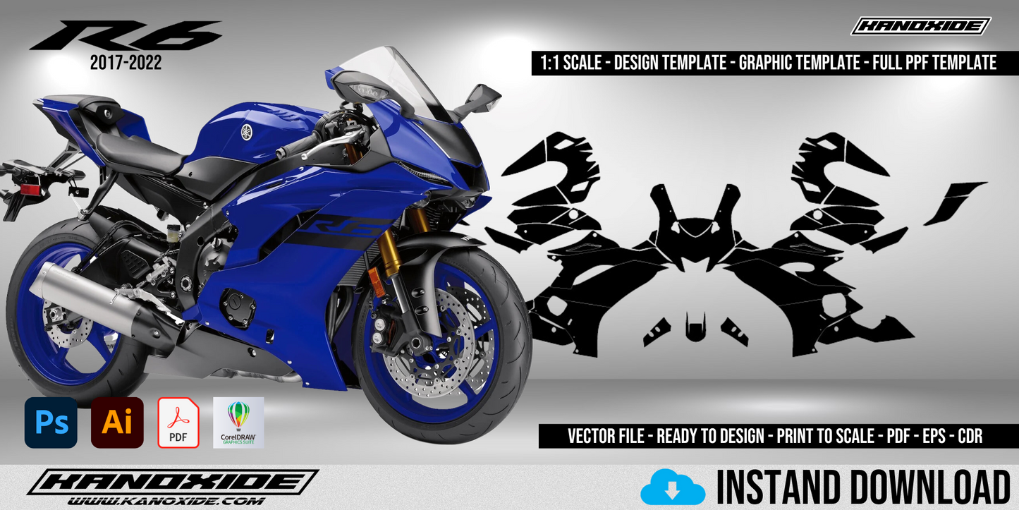 YAMAHA R6 2017-2021 Volle Vorlage im Maßstab 1:1 - Design Vector Digital