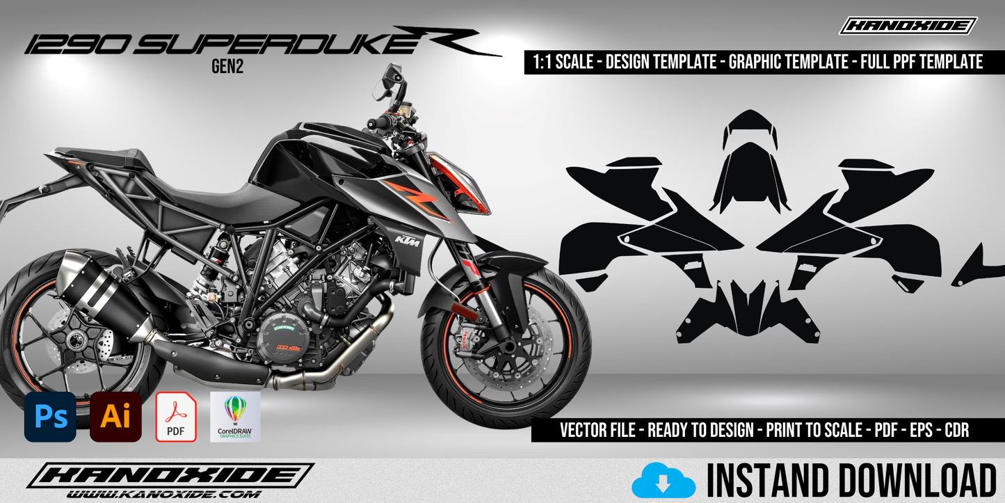 Plantilla completa a escala 1:1 de la KTM SUPERDUKE 1290 2017-2018 - Diseño vectorial digital