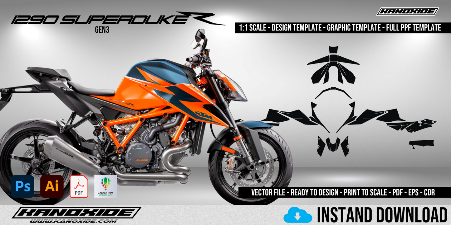 KTM SUPERDUKE 1290 2020-2023 Full 1:1 Scale Template - Design Vector Digital