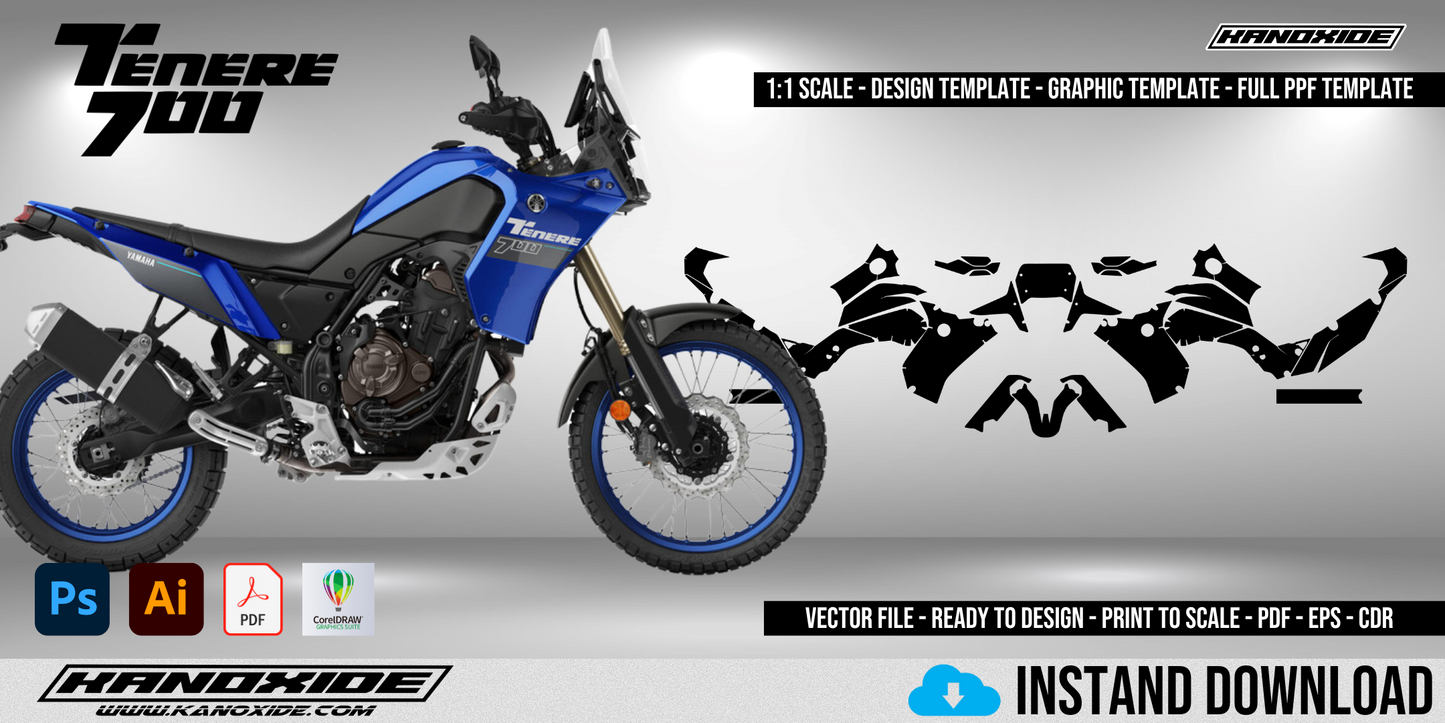 Plantilla completa a escala 1:1 de la Yamaha Tenere T 700 2020-2021 - Diseño vectorial digital