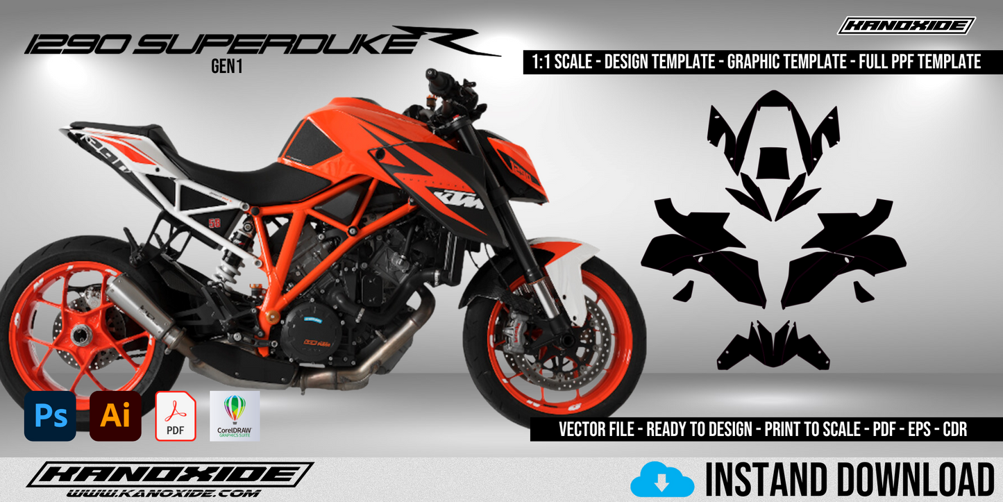 KTM SUPERDUKE 1290 GEN1 2013-16 Vollständige Vorlage im Maßstab 1:1 - Design Vector Digital