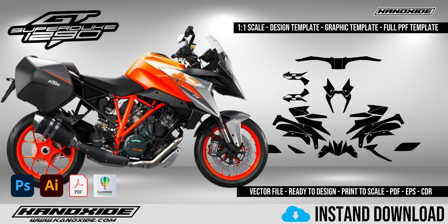 KTM SUPERDUKE 1290GT 2016-2018 Vollständige Vorlage im Maßstab 1:1 - Design Vector Digital