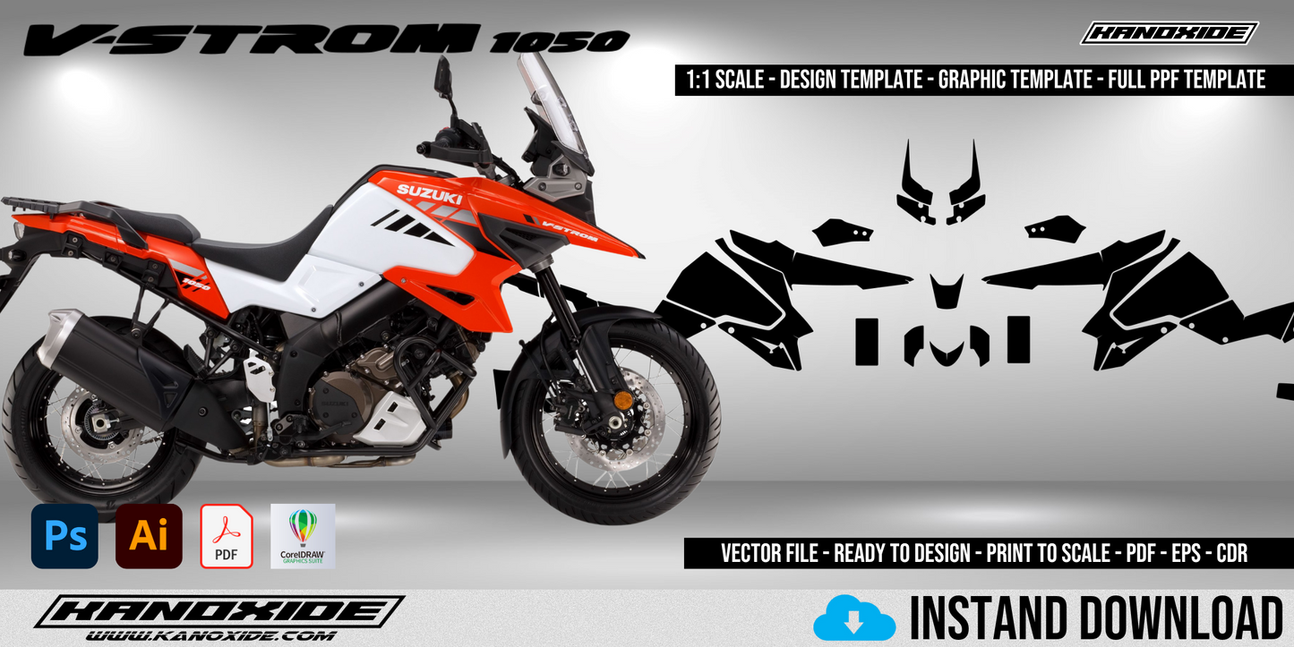 Plantilla completa a escala 1:1 de la Suzuki VSTROM 1050 2020 - Diseño vectorial digital
