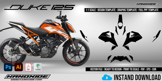 Plantilla completa a escala 1:1 para la KTM 125 DUKE 2017-2020 - Diseño vectorial digital