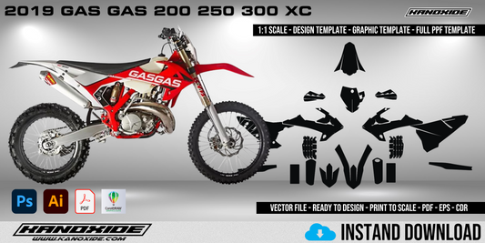 2019 GAS GAS 200 250 300 XC Volle 1:1 Maßstab Vorlage - Design Vektor Digital