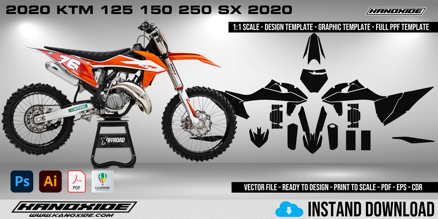 KTM 125 150 250 SX 2020 Vollständige Vorlage im Maßstab 1:1 - Design Vector Digital