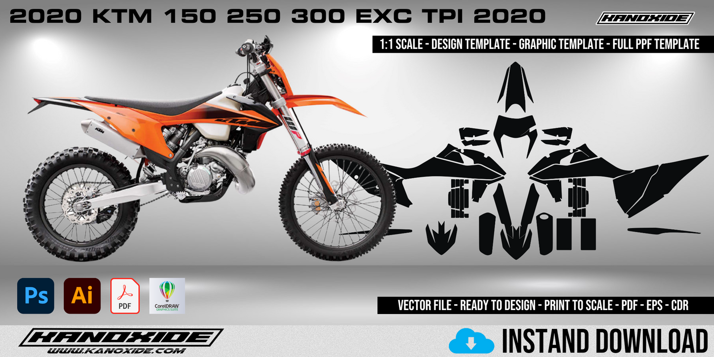 KTM 150 250 300 EXC TPI 2020 Full 1:1 Scale Template - Design Vector Digital