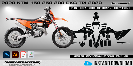 KTM 150 250 300 EXC TPI 2020 Vollständige Vorlage im Maßstab 1:1 - Design Vector Digital
