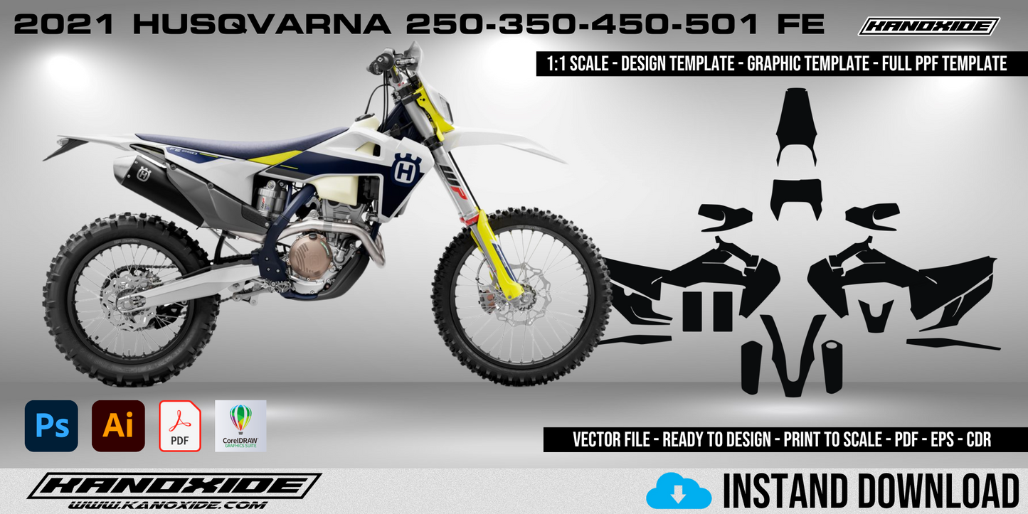 2021 HUSQVARNA 250-350-450-501 Volle 1:1 Maßstab Vorlage - Design Vektor Digital