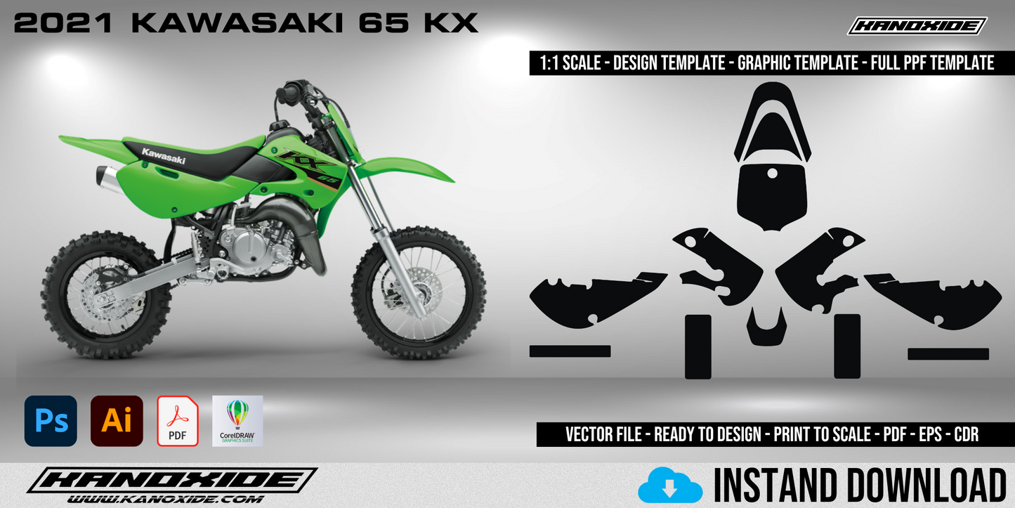 2021 KAWASAKI 65 KX Volle 1:1 Maßstab Vorlage - Design Vektor Digital