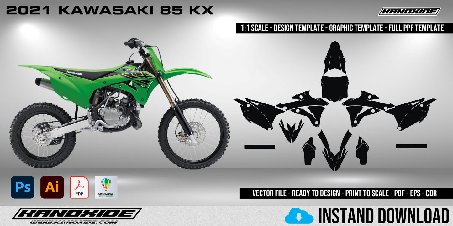2021 KAWASAKI 85 KX Volle 1:1 Maßstab Vorlage - Design Vektor Digital