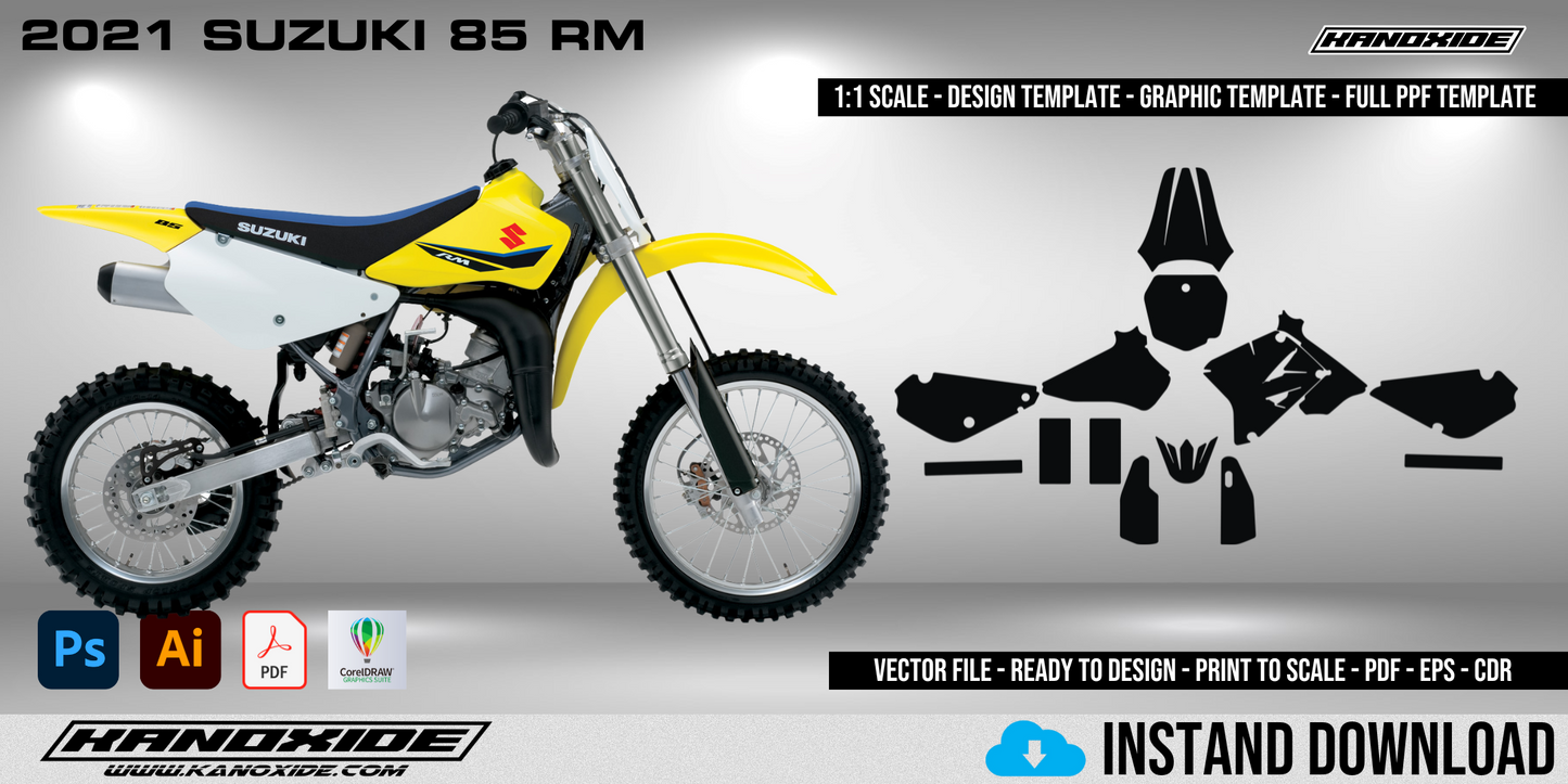 2021 SUZUKI 85 RM Volle 1:1 Maßstab Vorlage - Design Vektor Digital