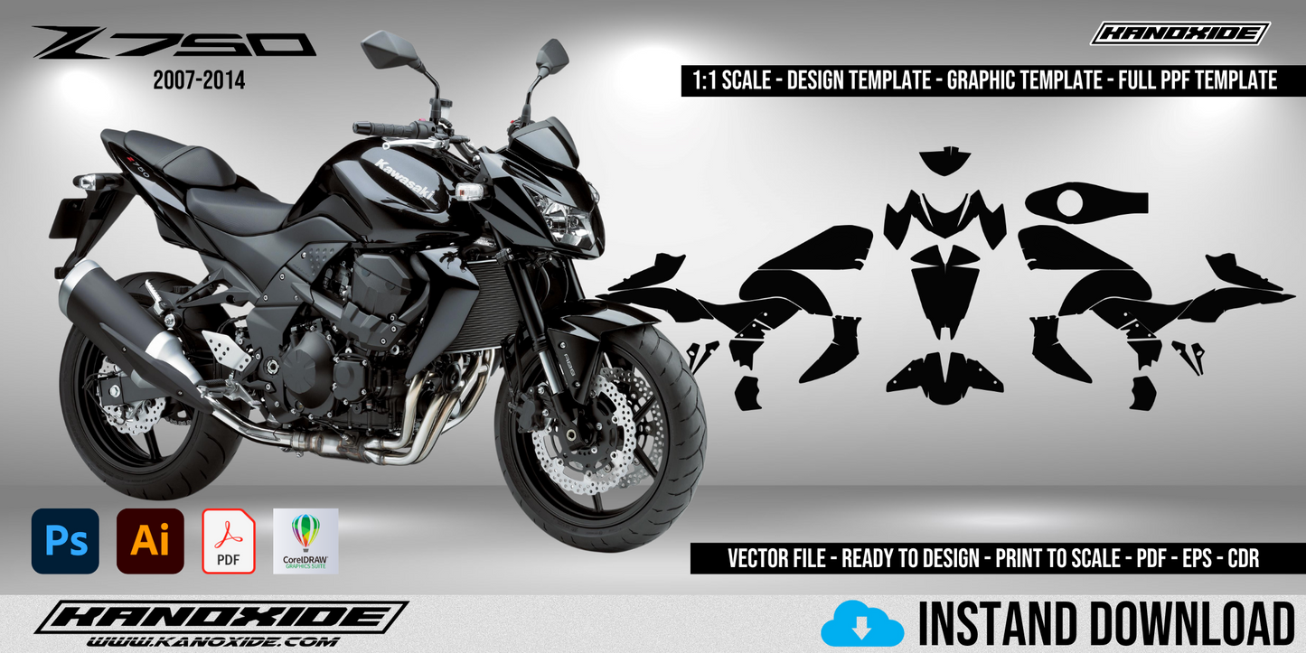 KAWASAKI Z750_2007-2014 Vollständige Vorlage im Maßstab 1:1 - Design Vector Digital