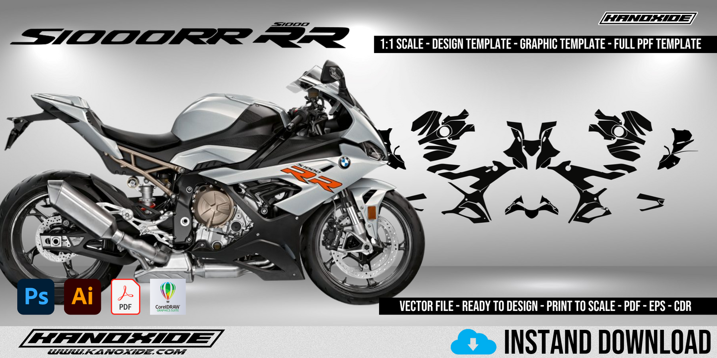 BMW S1000RR 19-22 - Vorlage im Maßstab 1:1 - Designvorlage - Vektor - Digital