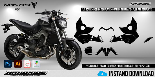 Plantilla completa a escala 1:1 de la Yamaha MT 09 (2013-2016) - Diseño vectorial digital