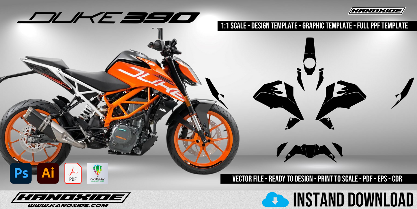 KTM 390 DUKE 2017-2020 Full 1:1 Scale Template - Design Vector Digital
