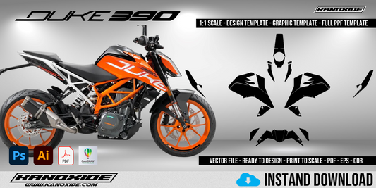 Plantilla completa a escala 1:1 de la KTM 390 DUKE 2017-2020 - Diseño vectorial digital