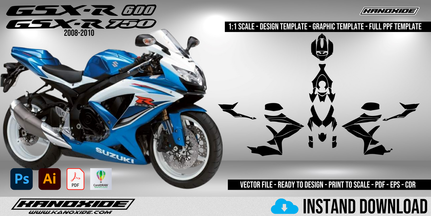 SUZUKI GSXR 600 750 08-10 Volle 1:1 Maßstab Vorlage - Design Vektor Digital