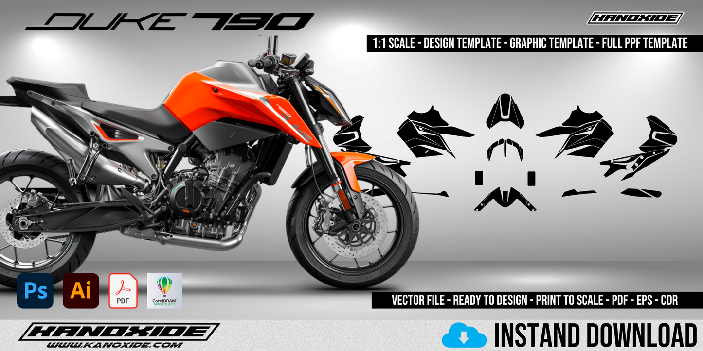 KTM 790 2018-2020 Vollständige Vorlage im Maßstab 1:1 - Design Vector Digital