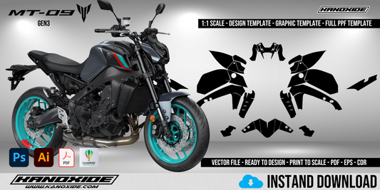 Plantilla completa a escala 1:1 de la Yamaha MT 09 2021-2023 - Diseño vectorial digital