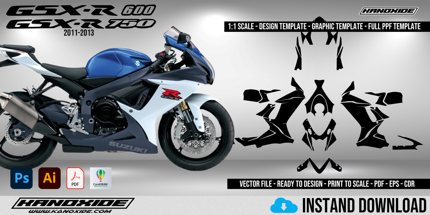 SUZUKI GSXR 600 750 11-13 Full 1:1 Scale Template - Design Vector Digital