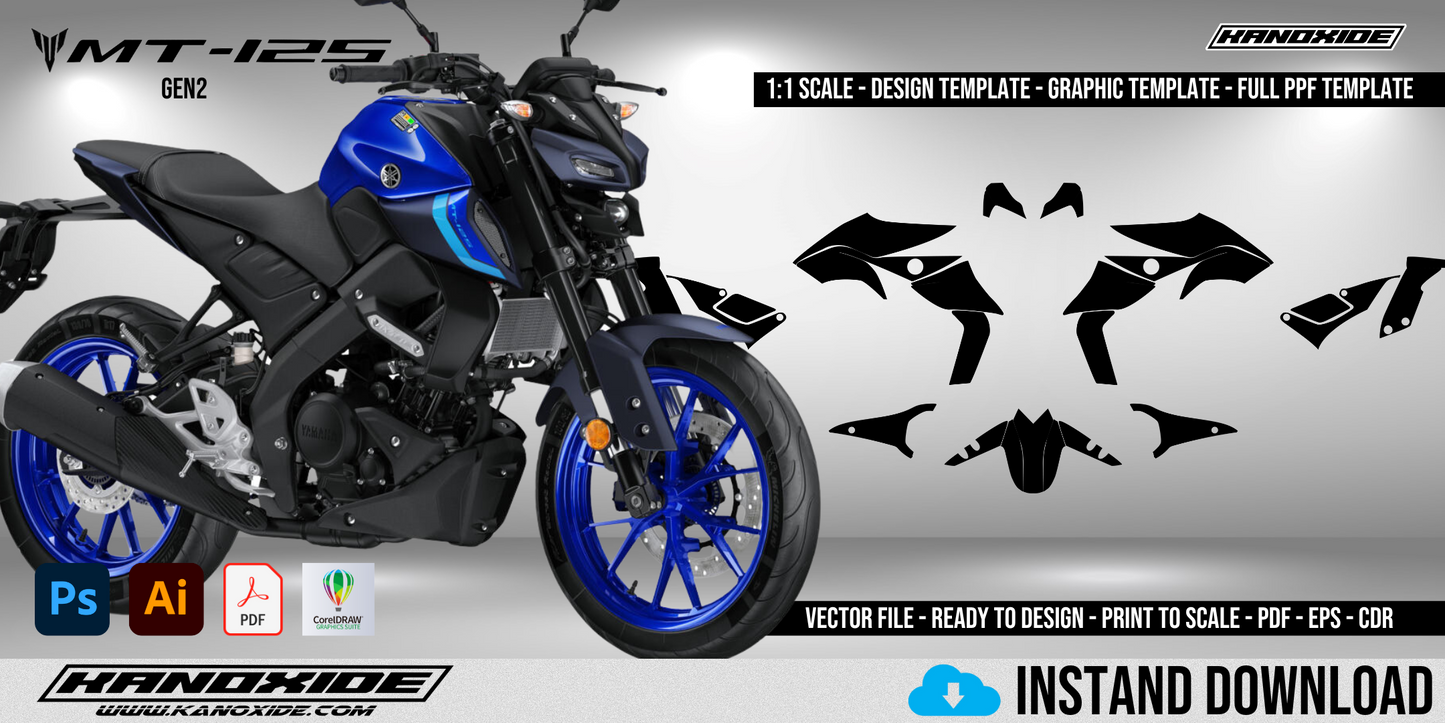 YAMAHA MT 125 - 15 V2 NEW Full 1:1 Scale Template - Design Vector Digital