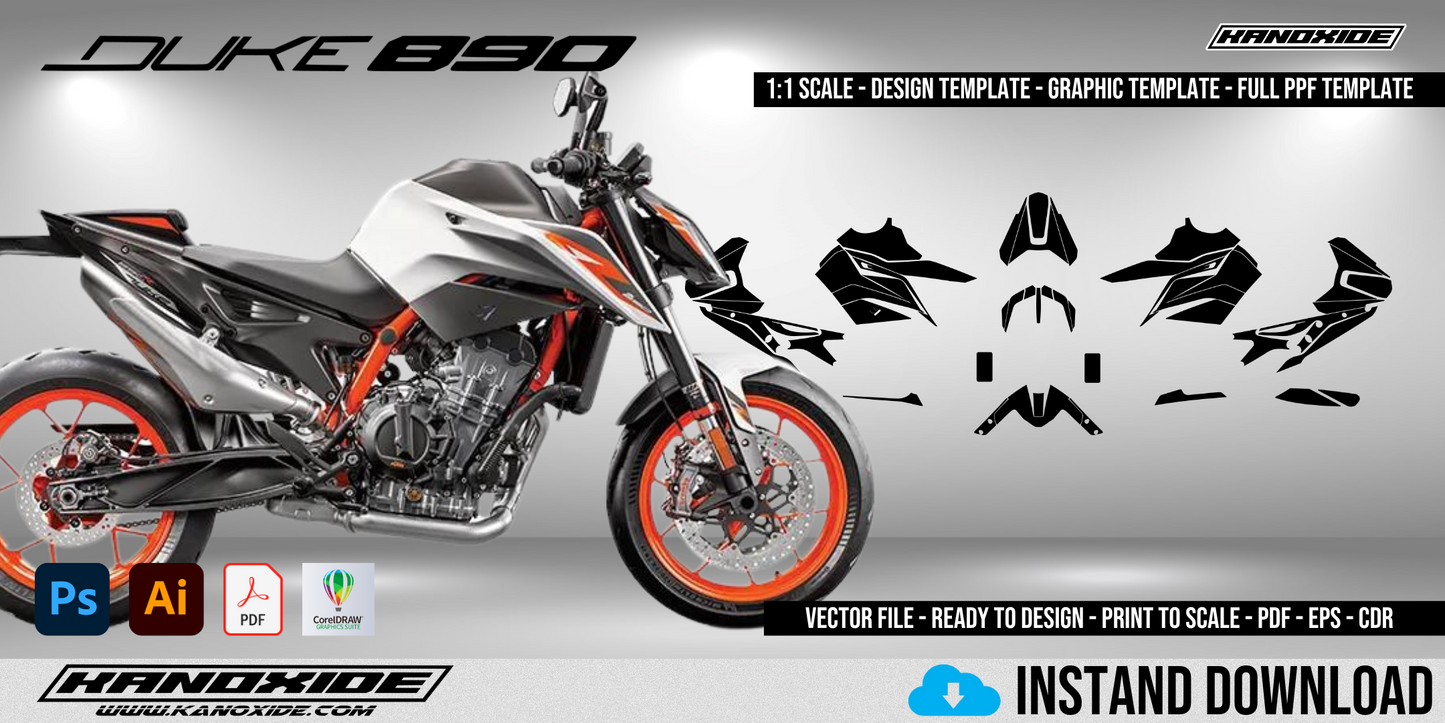 KTM 890 2018-2020 Vollständige Vorlage im Maßstab 1:1 - Design Vector Digital