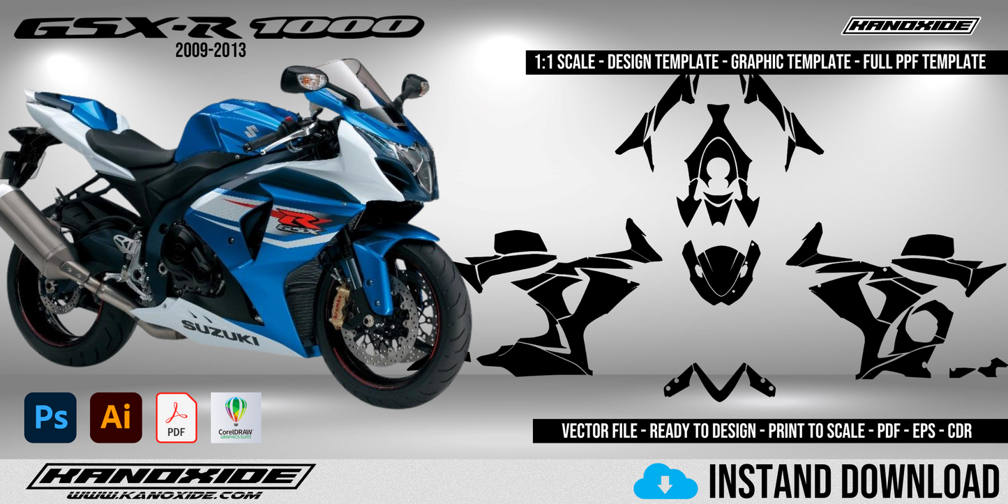 SUZUKI GSXR 1000 09-13 Volle Vorlage im Maßstab 1:1 - Design Vector Digital