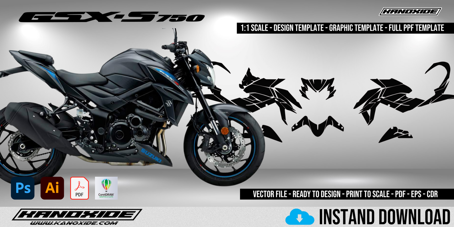 Suzuki GSX-S 750 2019 Volle 1:1 Maßstab Vorlage - Design Vektor Digital Download