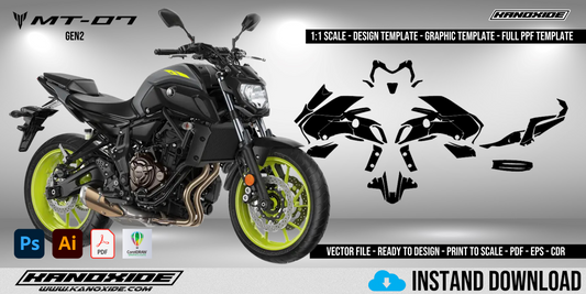 Plantilla completa a escala 1:1 de la Yamaha MT07 (2018-2020) - Diseño vectorial digital