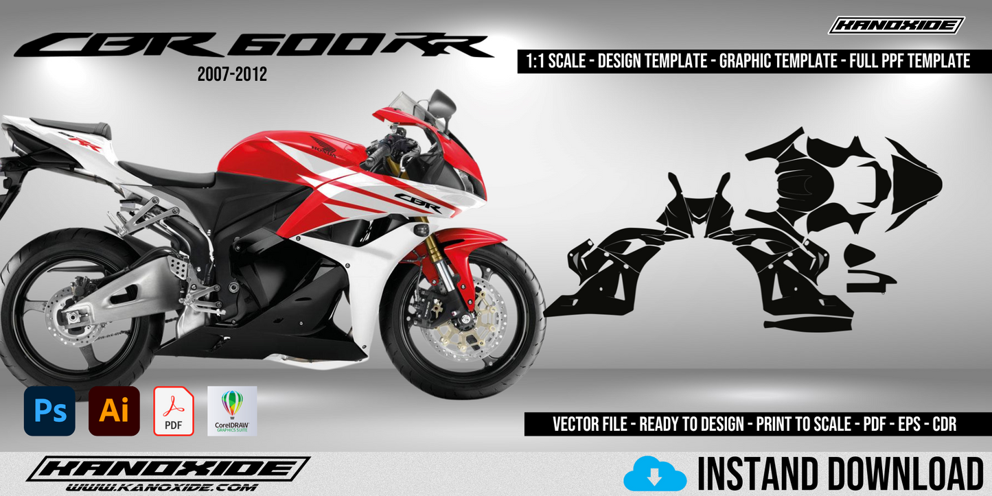 HONDA CBR 600RR 09-12 Full 1:1 Scale Template - Design Vector Digital