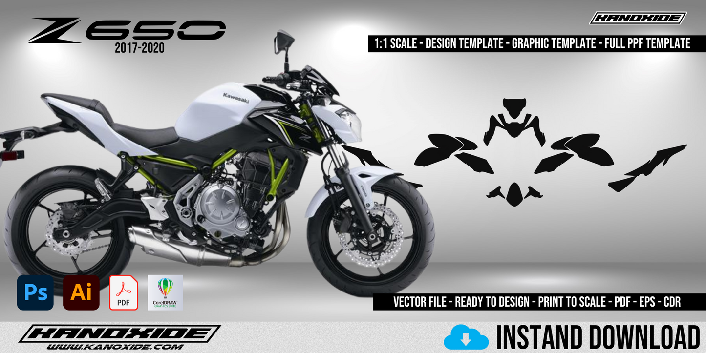 Kawasaki Z 650 2017 Volle Vorlage im Maßstab 1:1 - Design Vector Digital