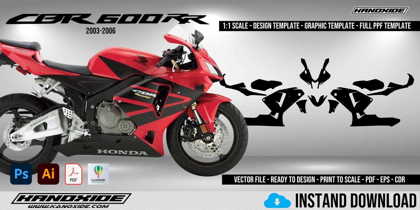 Honda CBR 600RR 2003-2006 Vollständige Vorlage im Maßstab 1:1 - Design Vector Digital