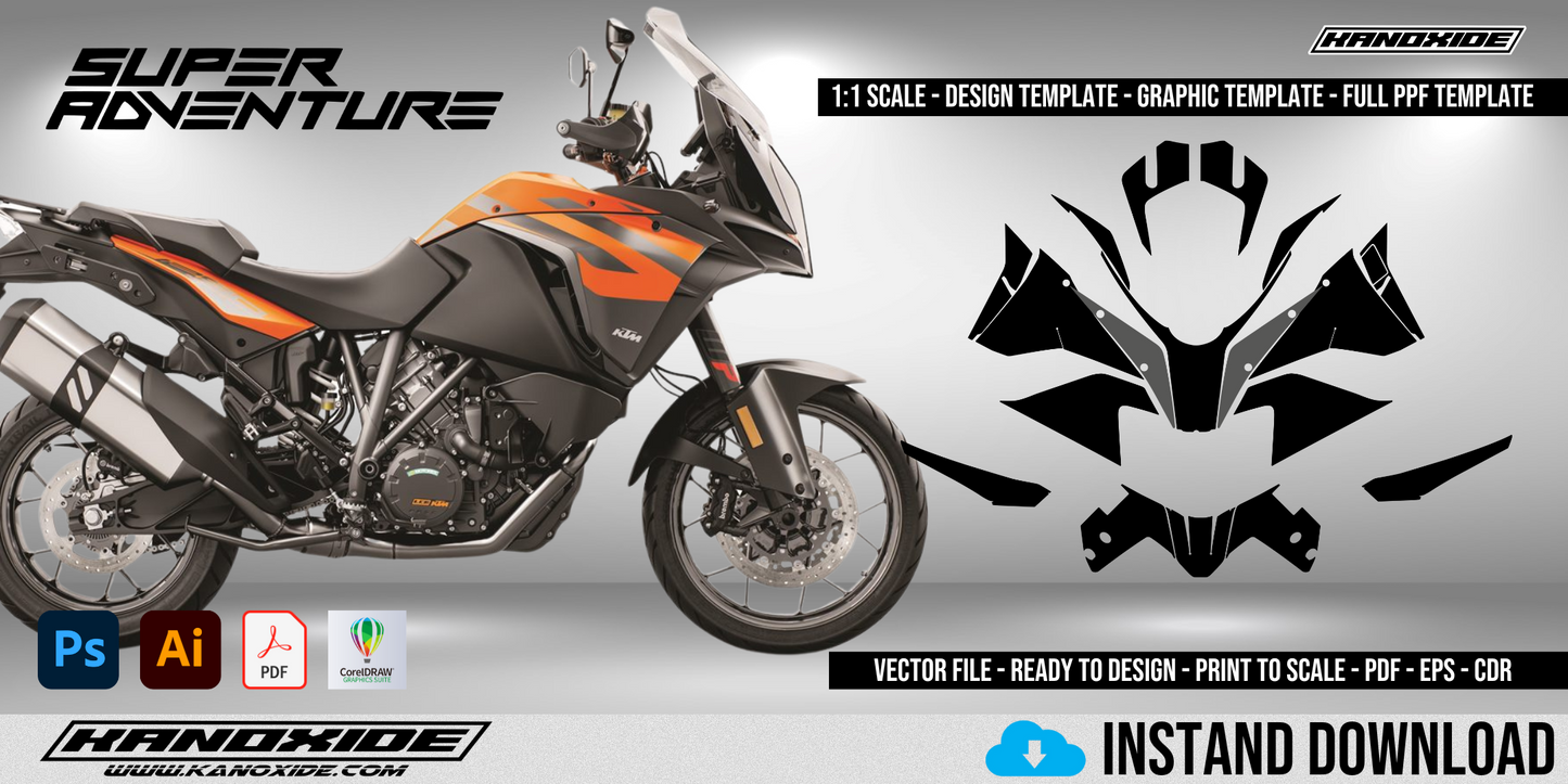 Plantilla completa a escala 1:1 para la KTM 1290 ADVENTURE 2017-2019 - Diseño vectorial digital