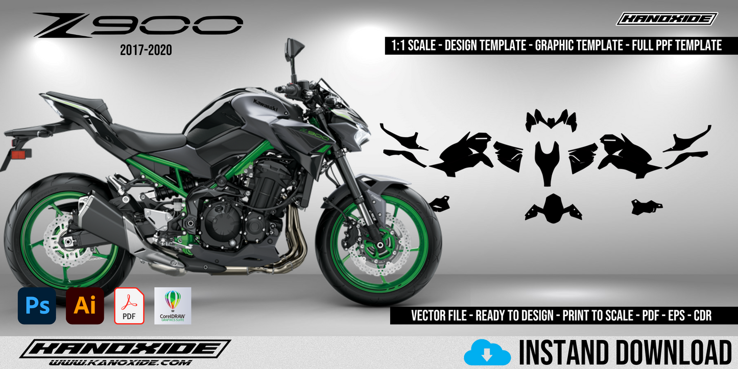 Kawasaki Z900 (Phase 2) Vorlage im Maßstab 1:1 - Design Vector Digital