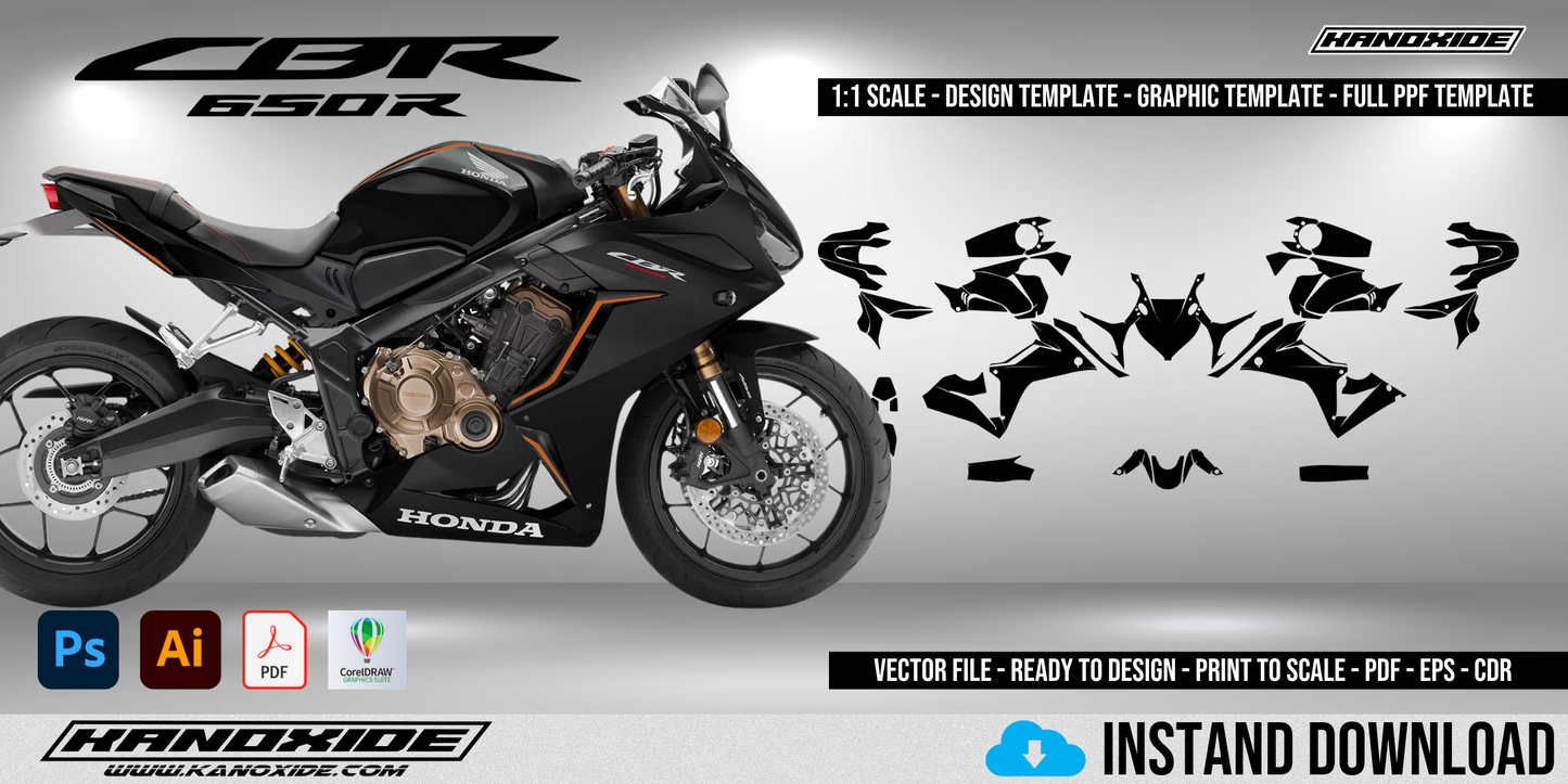 HONDA CBR 650R 2019-2022 Vollständige Vorlage im Maßstab 1:1 - Design Vector Digital