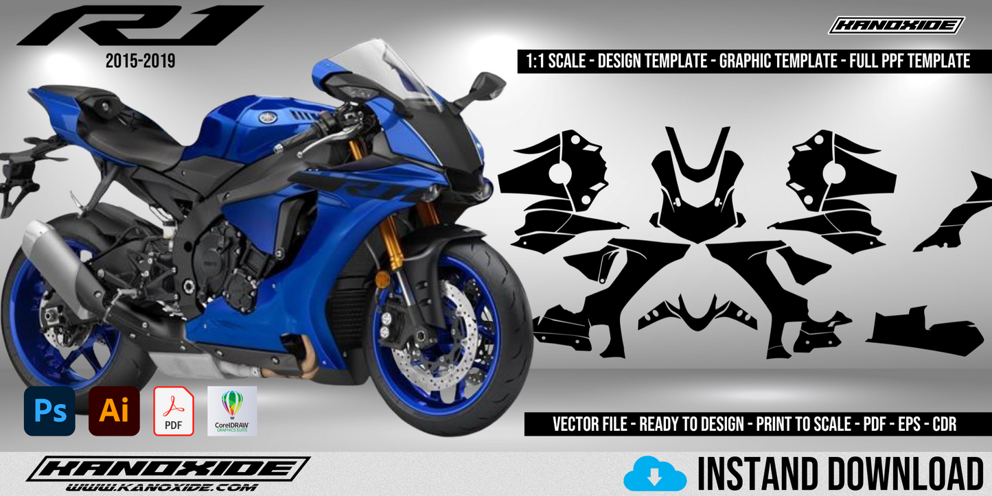 YAMAHA R1 2015-2019 Volle Vorlage im Maßstab 1:1 - Design Vector Digital