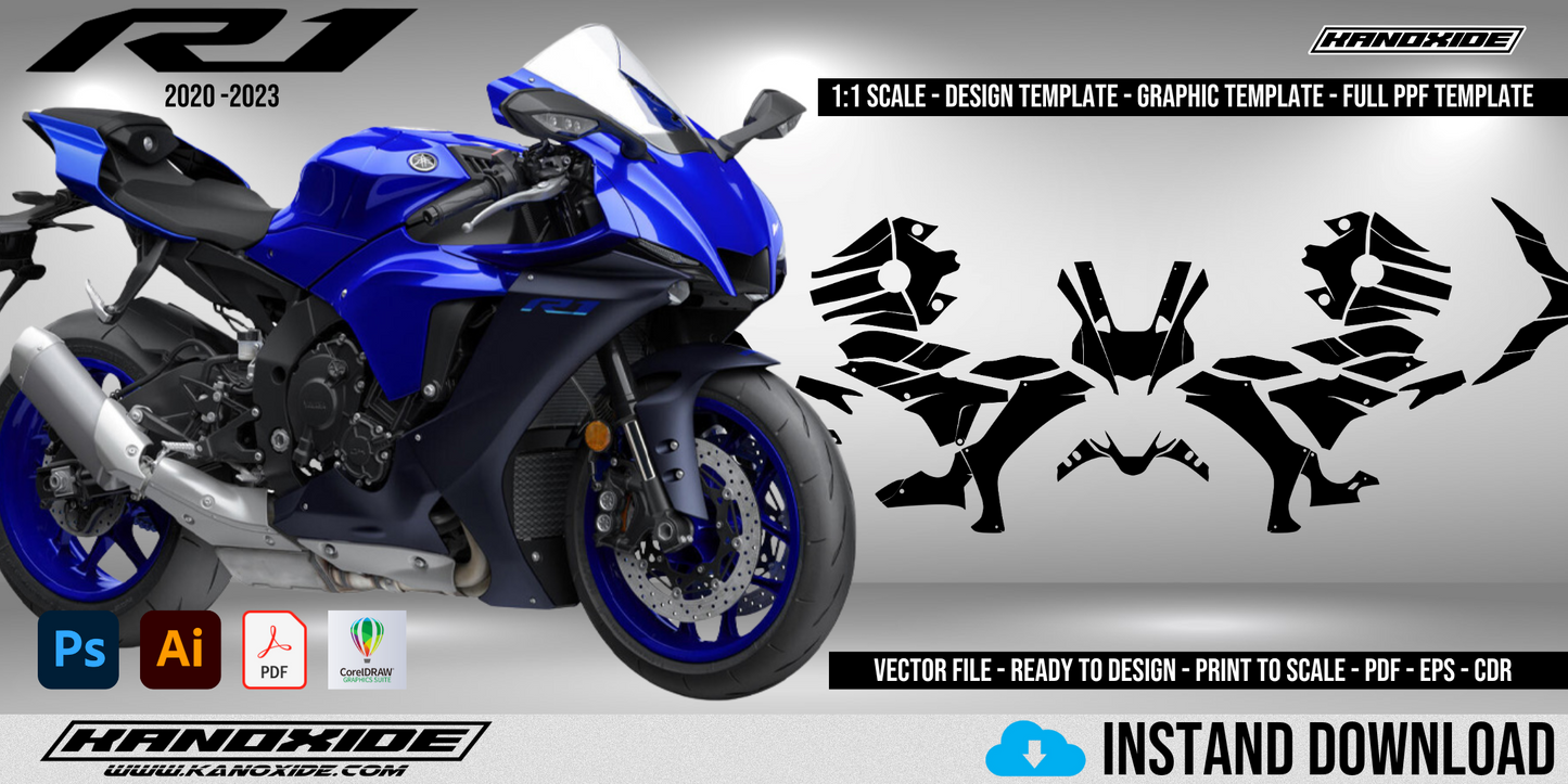 YAMAHA R1 2020-2022 Volle Vorlage im Maßstab 1:1 - Design Vector Digital