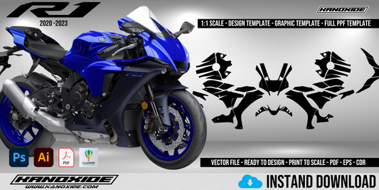 Plantilla completa a escala 1:1 de la Yamaha R1 2020-2022 - Diseño vectorial digital