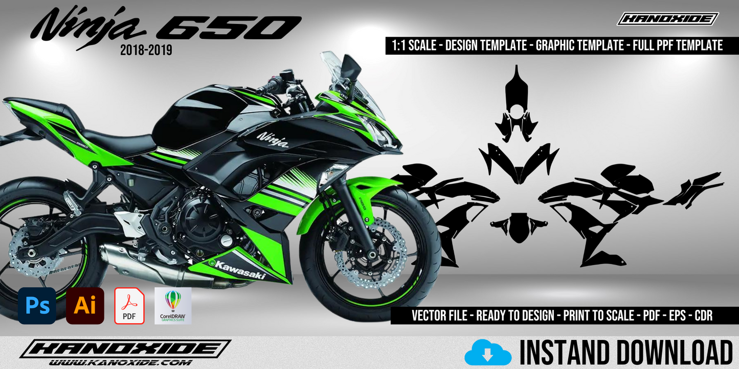 KAWASAKI-NINJA-650-2018-2019 Full 1:1 Scale Template - Design Vector Digital