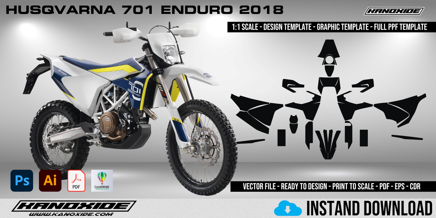 HUSQVARNA 701 ENDURO 2018 Full 1:1 Scale Template - Design Vector Digital
