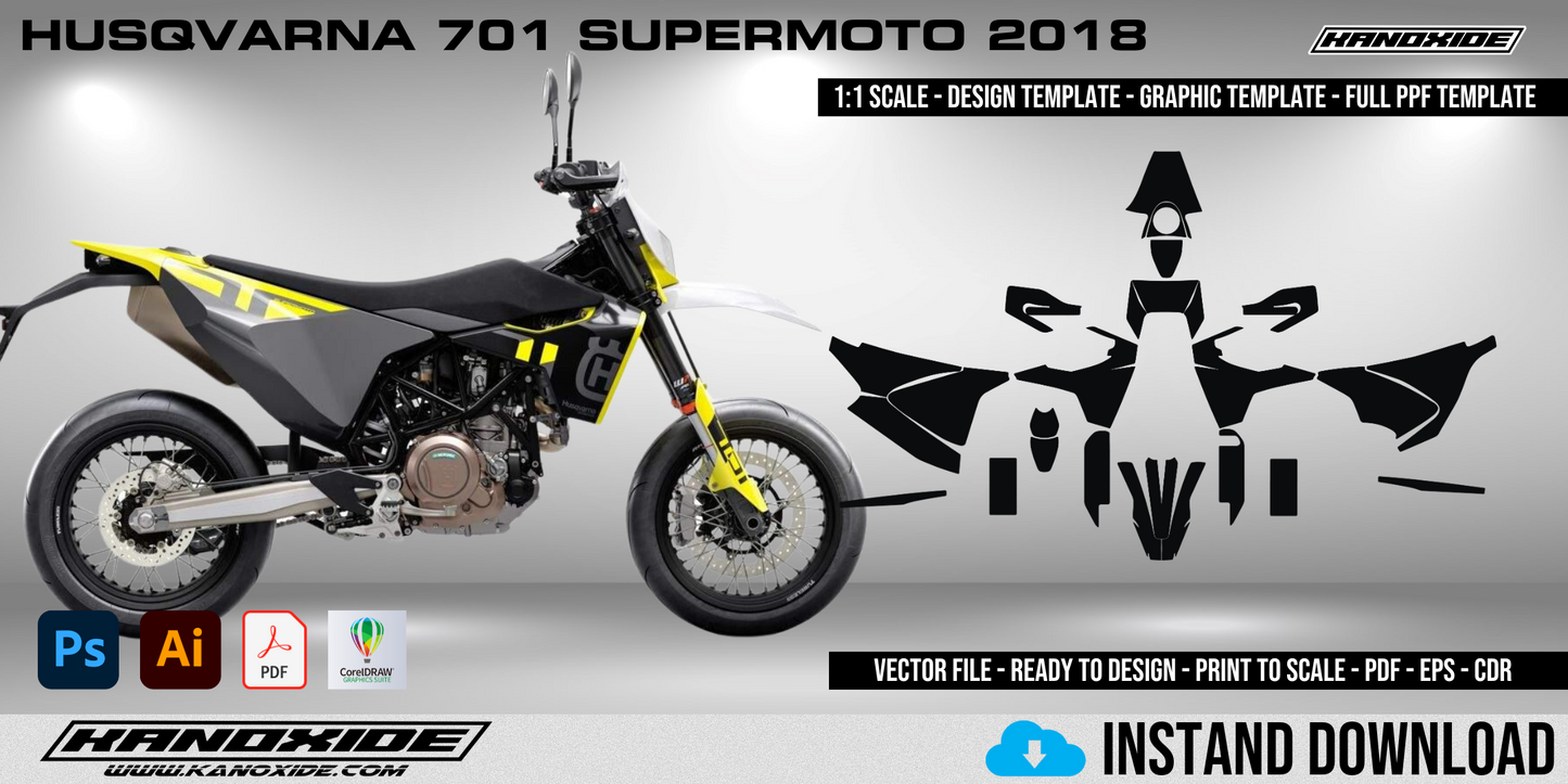 Plantilla completa a escala 1:1 de la HUSQVARNA 701 SUPERMOTO 2018 - Diseño vectorial digital