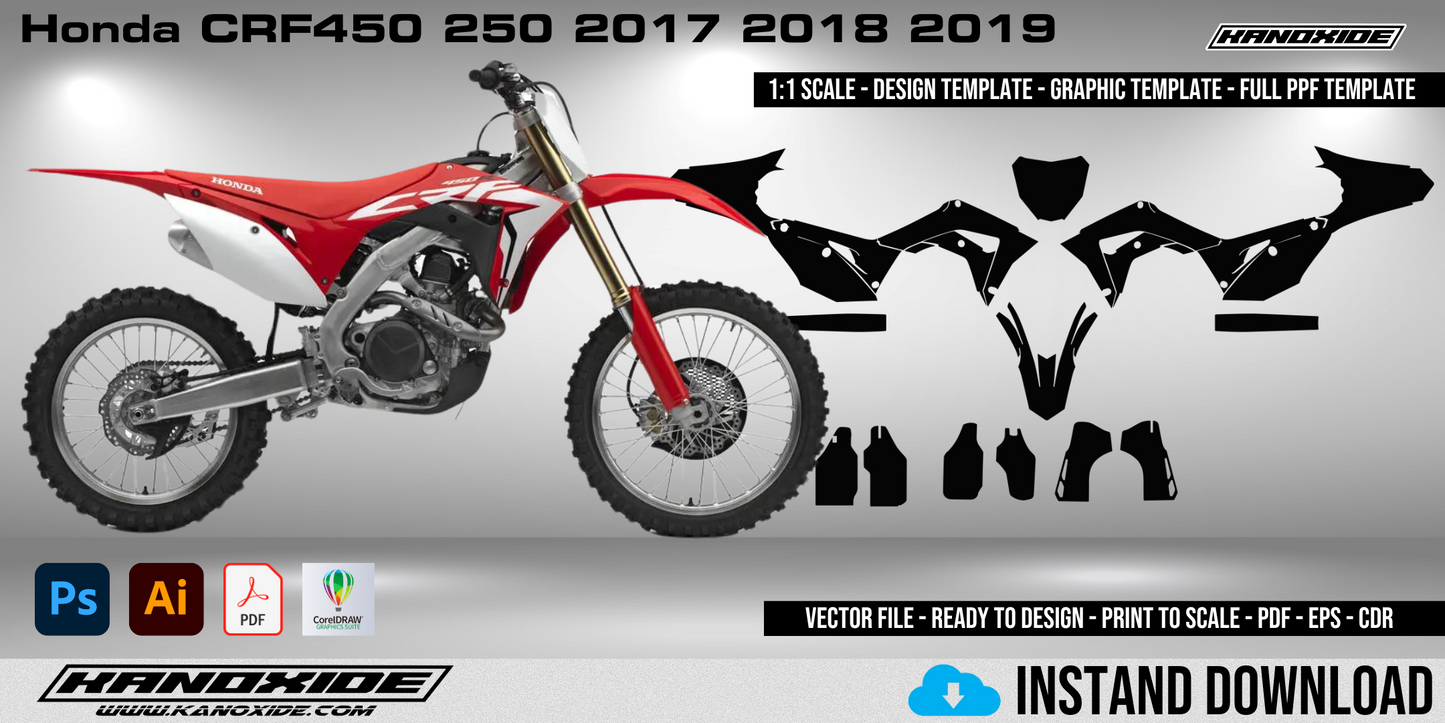 Honda CRF450 2017-2019 Full 1:1 Scale Template - Design Vector Digital
