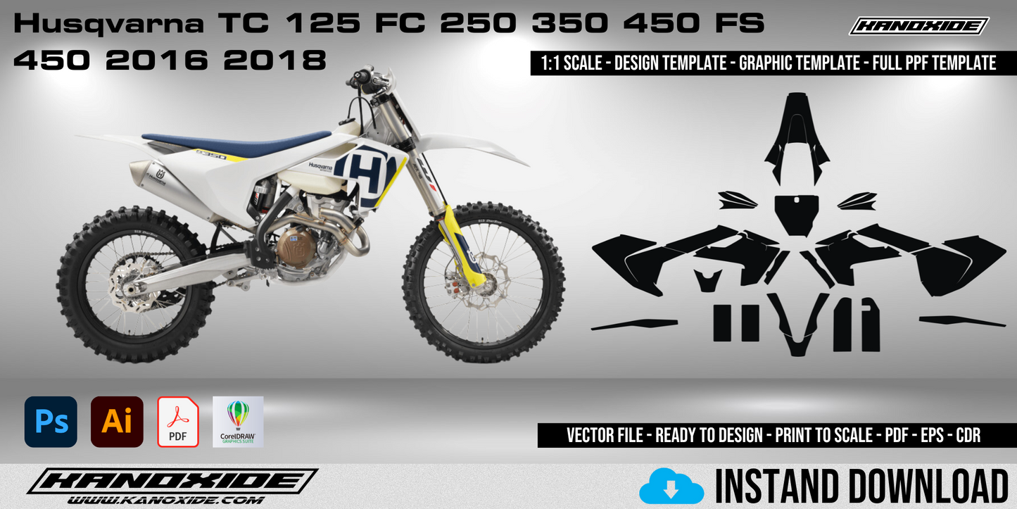 Plantilla Husqvarna TC-125-FC-250-350-450 a escala 1:1 - Diseño vectorial digital