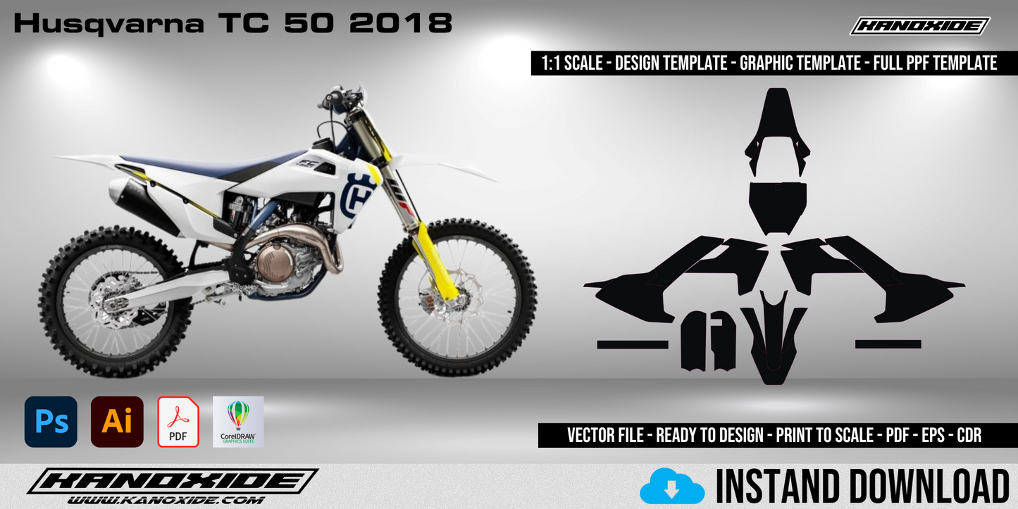 Plantilla completa a escala 1:1 de la Husqvarna TC 50 2018 - Diseño vectorial digital